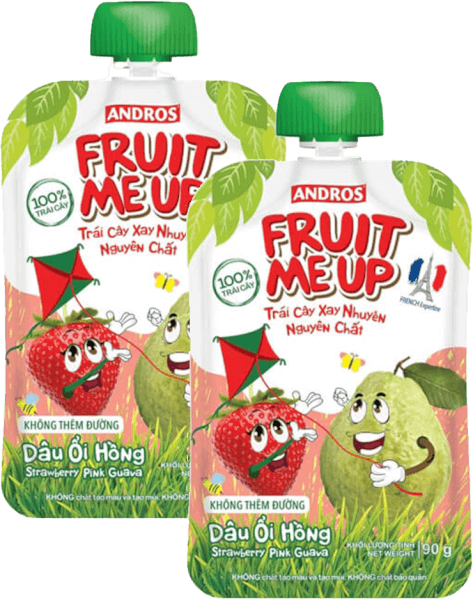 Combo 2 Trái Cây Xay Nhuyễn Nguyên Chất Fruit Me Up Dâu Ổi Hồng