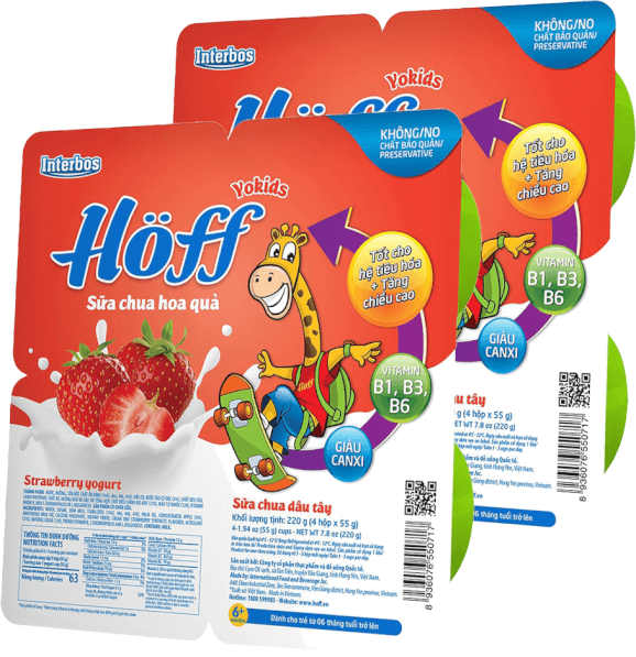 Combo 2 Sữa chua hoa quả Hoff  - Dâu tây (Lốc 4 hủ)