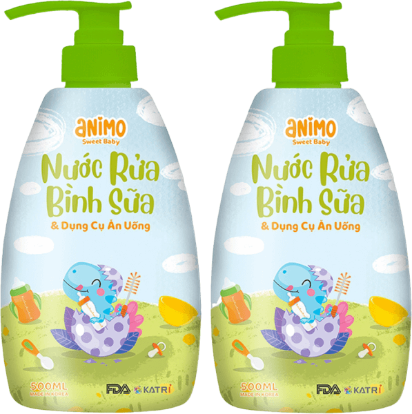 Combo 2 Nước rửa bình sữa Animo chai 500ml (Xanh da trời)