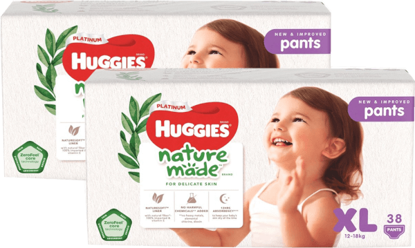 Combo 2 gói Bỉm tã quần Huggies Platinum Nature Made size XL 38 miếng (12-18kg)