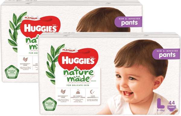 Combo 2 gói Bỉm tã quần Huggies Platinum Nature Made L size 44 miếng (9-14kg)