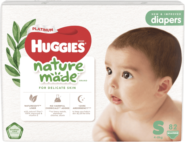 Bỉm tã dán Huggies Platinum Nature Made size S 82 miếng (4-8kg)