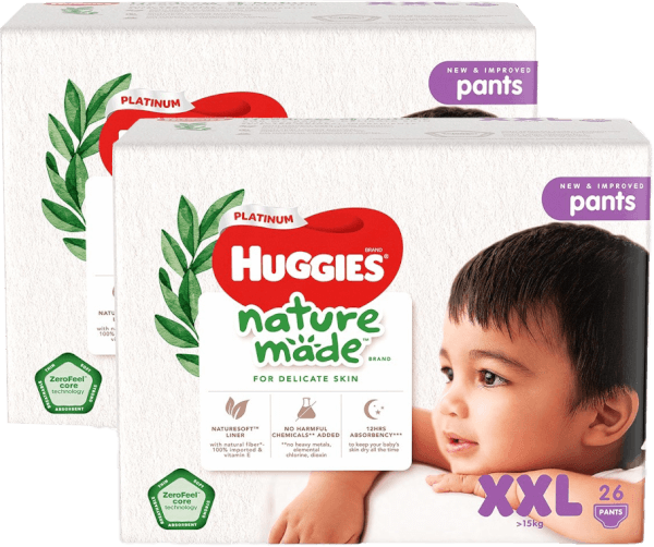 Combo 2 gói Bỉm tã quần Huggies Platinum Nature Made size XXL 26 miếng (trên 15kg)