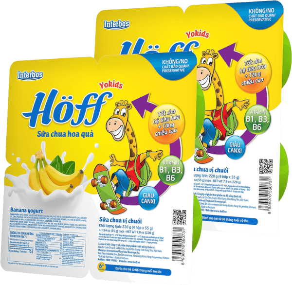 Combo 2 Sữa chua hoa quả Hoff  - Chuối (Lốc 4 hủ)