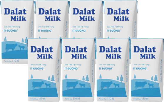 Combo 2 Sữa tươi tiệt trùng Dalat Milk ít đường 110ml (lốc 4 hộp)
