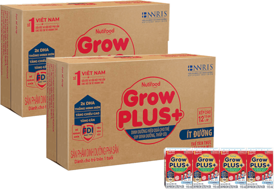 Combo 2 thùng Sữa GrowPLUS+ ít đường 110ml (lốc 4 hộp)
