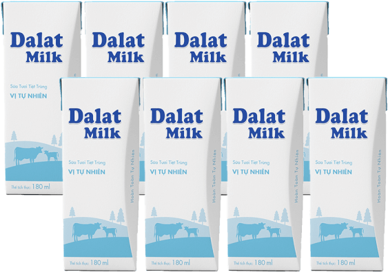 Combo 2 Sữa tươi tiệt trùng Dalat Milk ít đường 180ml (lốc 4 hộp)