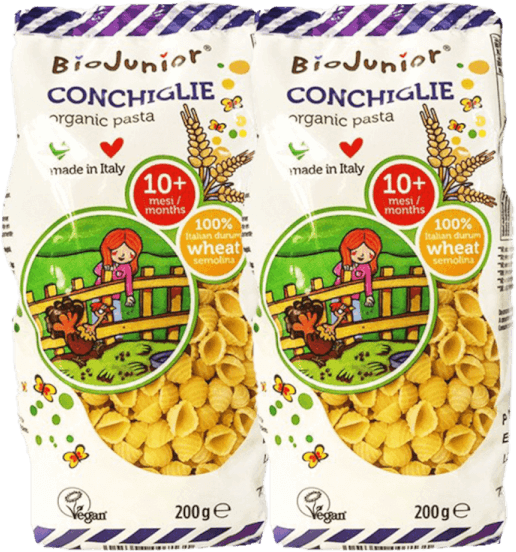Combo 2 Mì nui ăn dặm hữu cơ cho bé hình vỏ sò BioJunior 200g