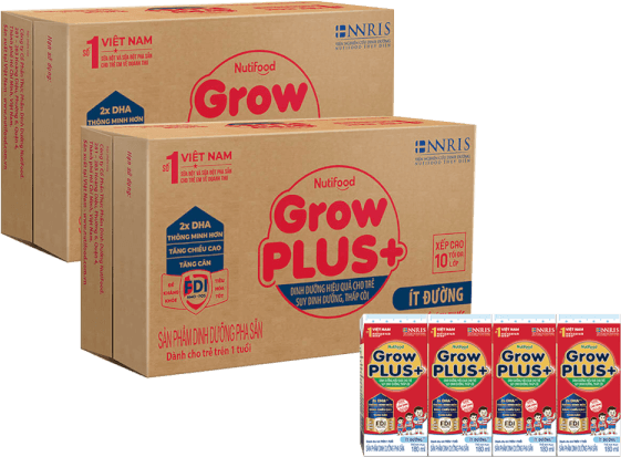Combo 2 thùng Sữa GrowPLUS+ ít đường 180ml (lốc 4 hộp)