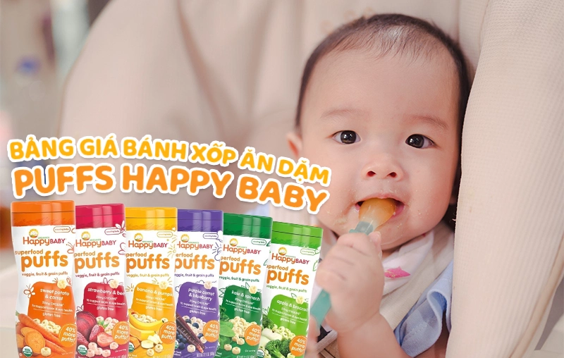 Bánh xốp ăn dặm Puffs Happy Baby có mấy loại? Giá bao nhiêu?