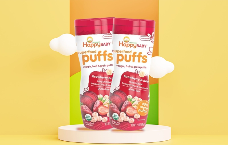 Tất tần tật về bánh xốp ăn dặm (puffs) vị dâu và củ cải đường Happy Baby