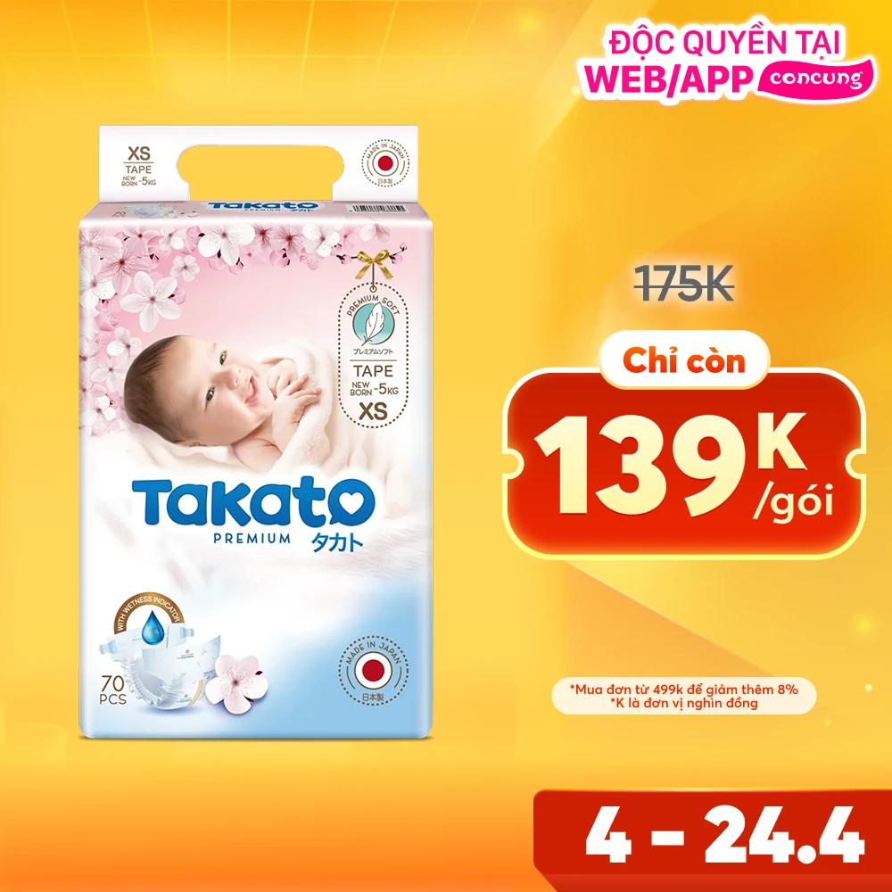 Tã dán Nhật Bản Takato siêu mềm mại (XS, 70 miếng)