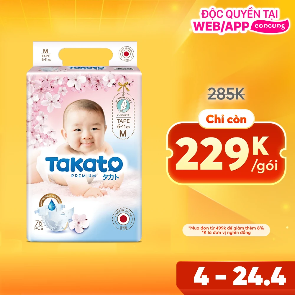 Tã dán Nhật Bản Takato siêu mềm mại (M, 76 miếng)