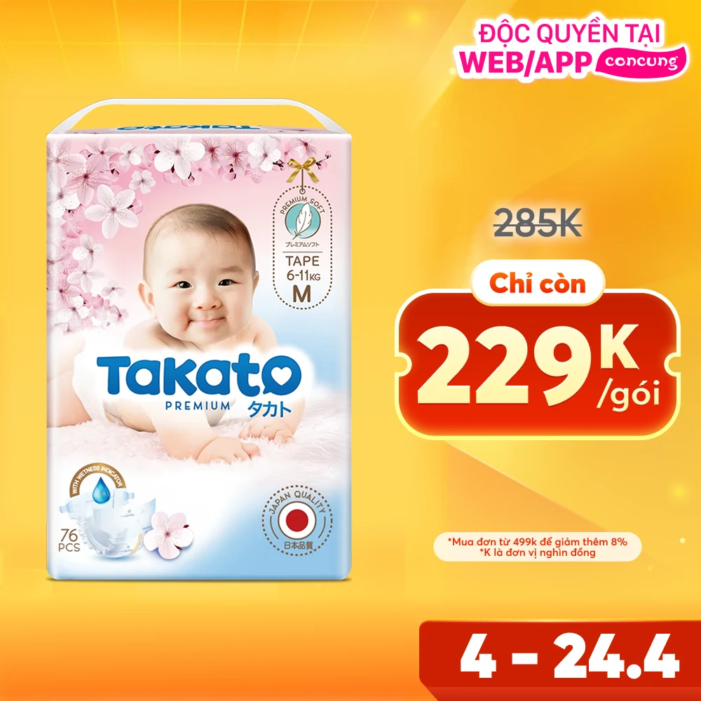 Tã dán Takato siêu mềm mại ( M, 76 miếng)