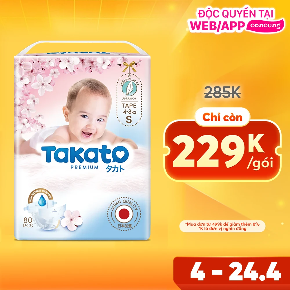 Tã dán Takato siêu mềm mại (S, 80 miếng)