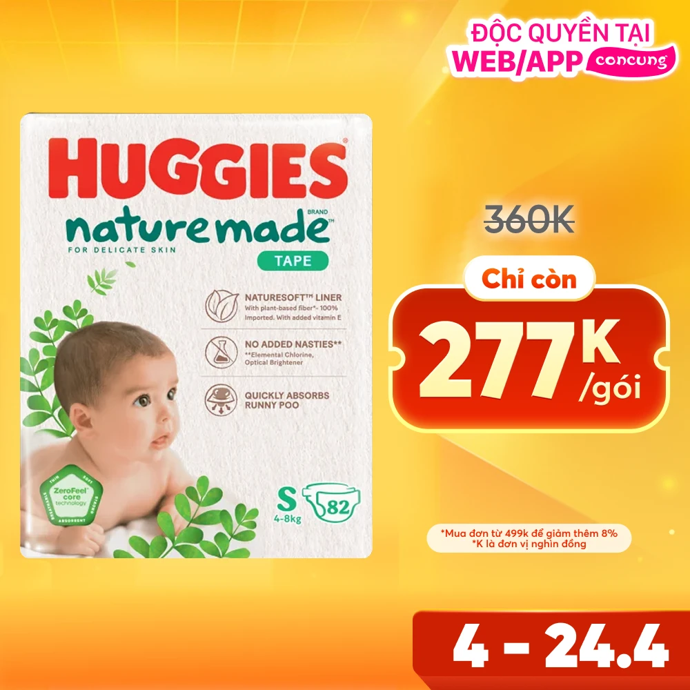 Bỉm tã dán Huggies Platinum Nature Made size S 82 miếng (giao bao bì ngẫu nhiên)