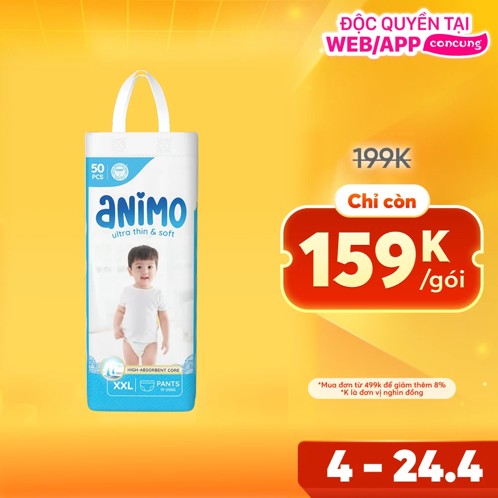 Tã Quần Animo Siêu Mềm Thoáng (XXL, 50 miếng)
