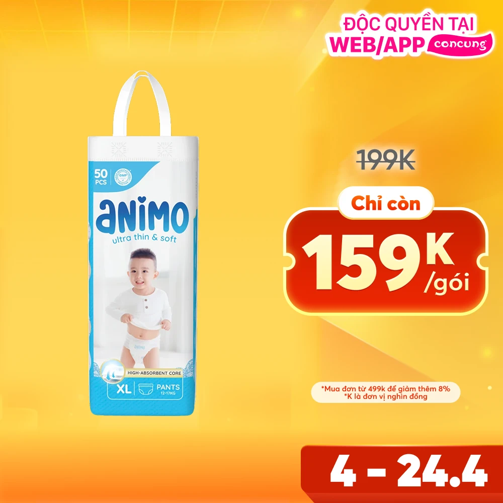 Tã Quần Animo Siêu Mềm Thoáng (XL, 50 miếng)