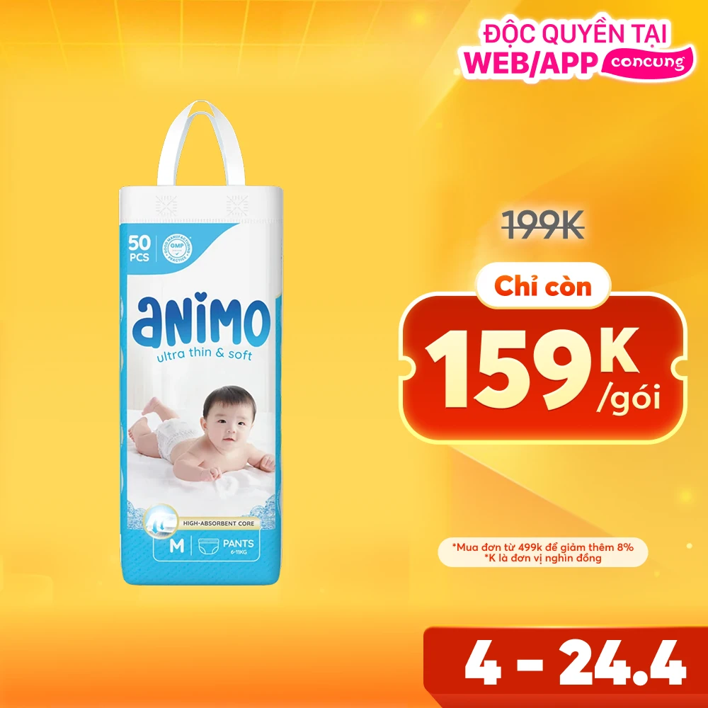 Tã Quần Animo Siêu Mềm Thoáng (M, 50 miếng)