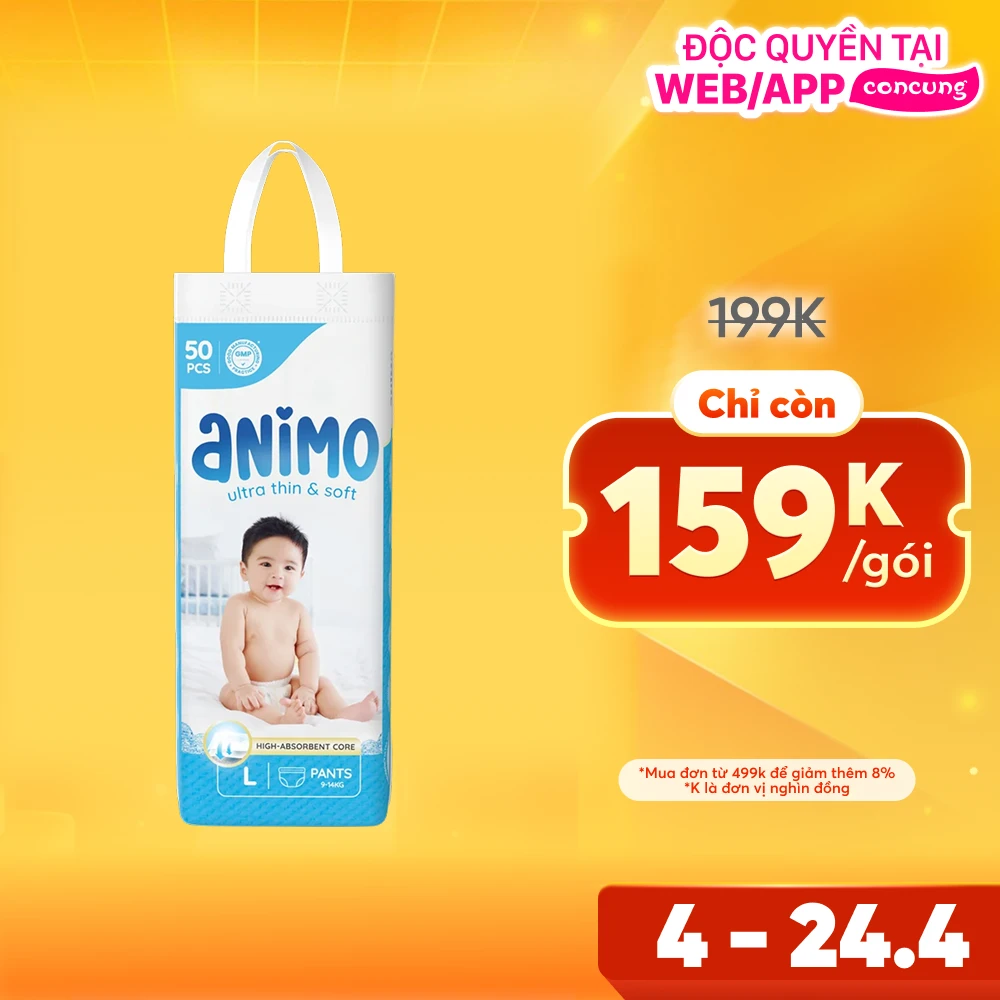 Tã Quần Animo Siêu Mềm Thoáng (L, 50 miếng)