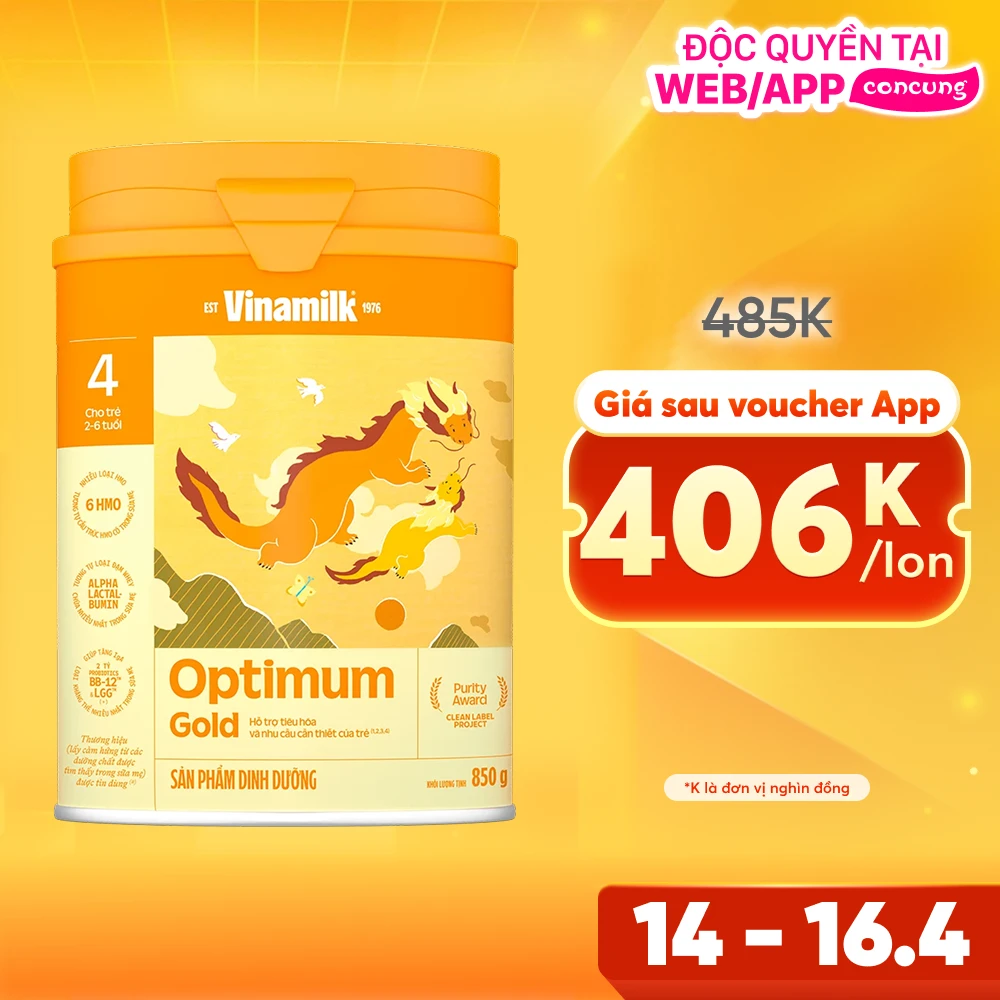 Sữa Vinamilk Optimum Gold 4 850g (2-6 tuổi)