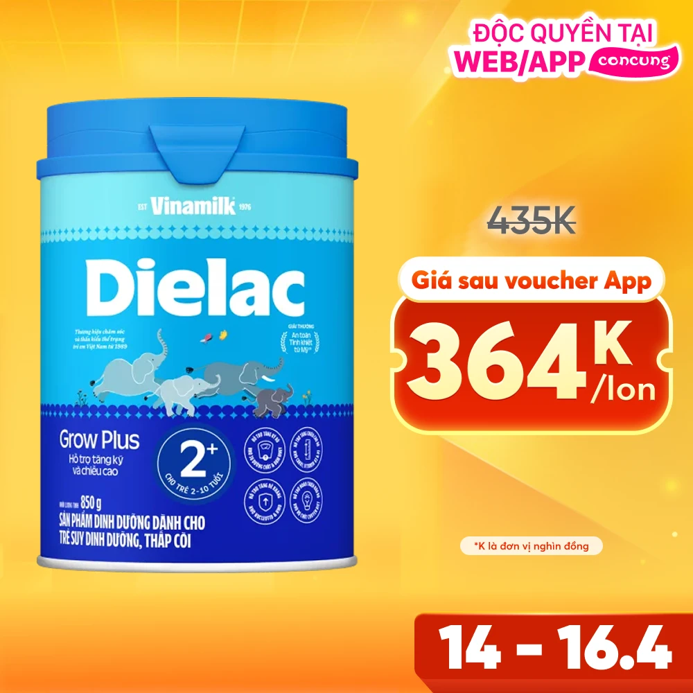 Sữa bột Dielac Grow Plus 2+ 850g (2-10 tuổi)