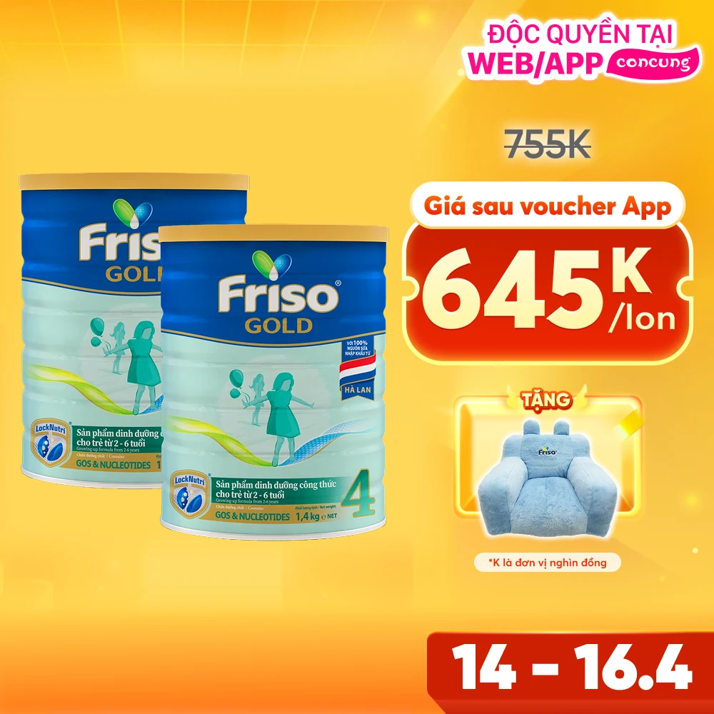 Combo 2 lon Friso Gold 4, 2 - 6 tuổi (1400gr)