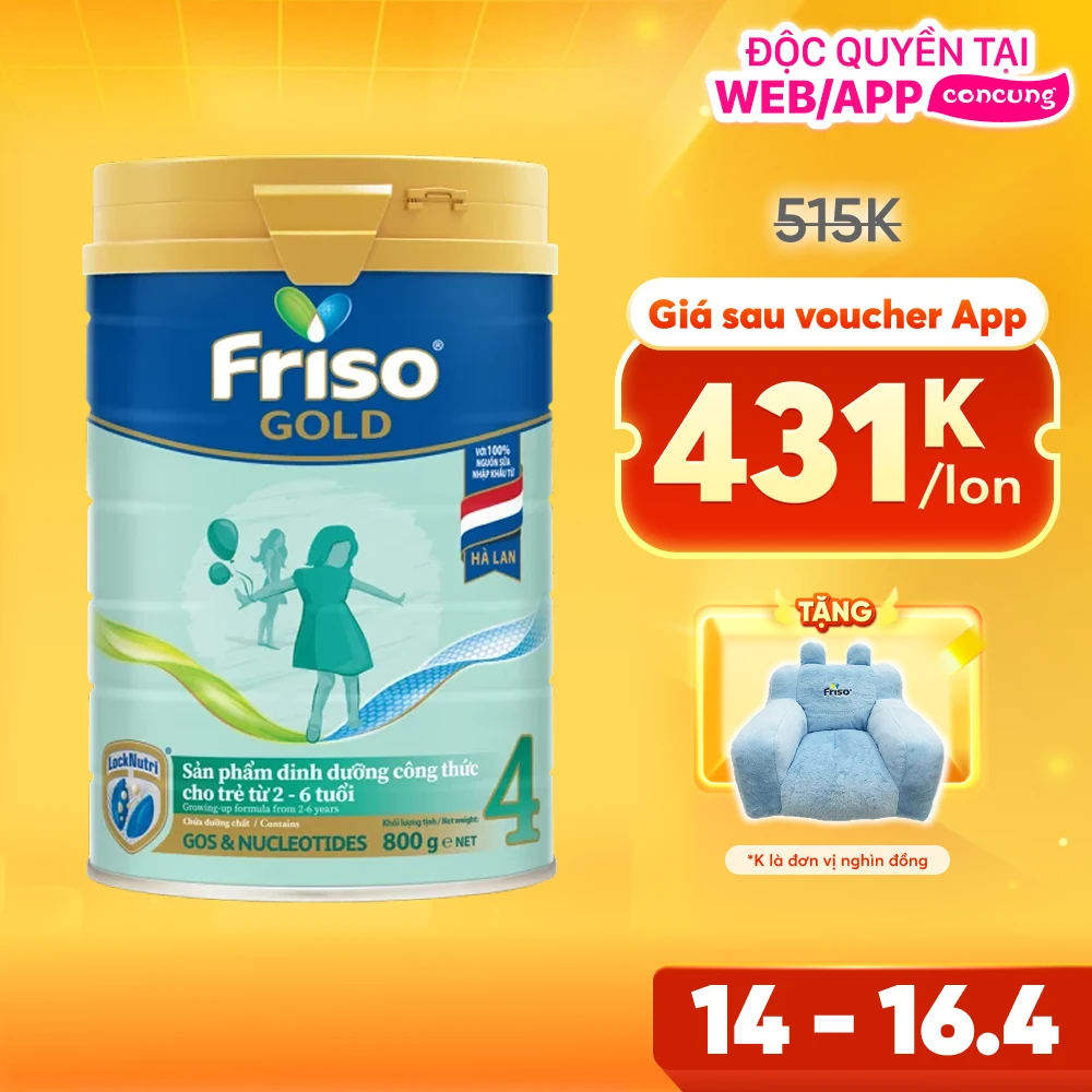 Friso Gold 4, 2 - 6 tuổi, 800g (Giao bao bì ngẫu nhiên)