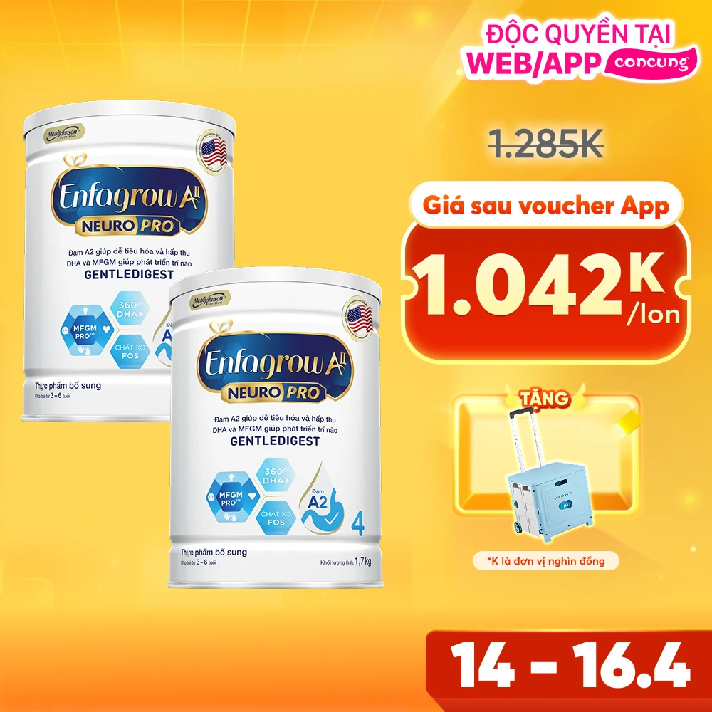 Combo 2 Sữa Enfagrow A2 Neuro Pro số 4 1.7 kg (3 - 6 tuổi)