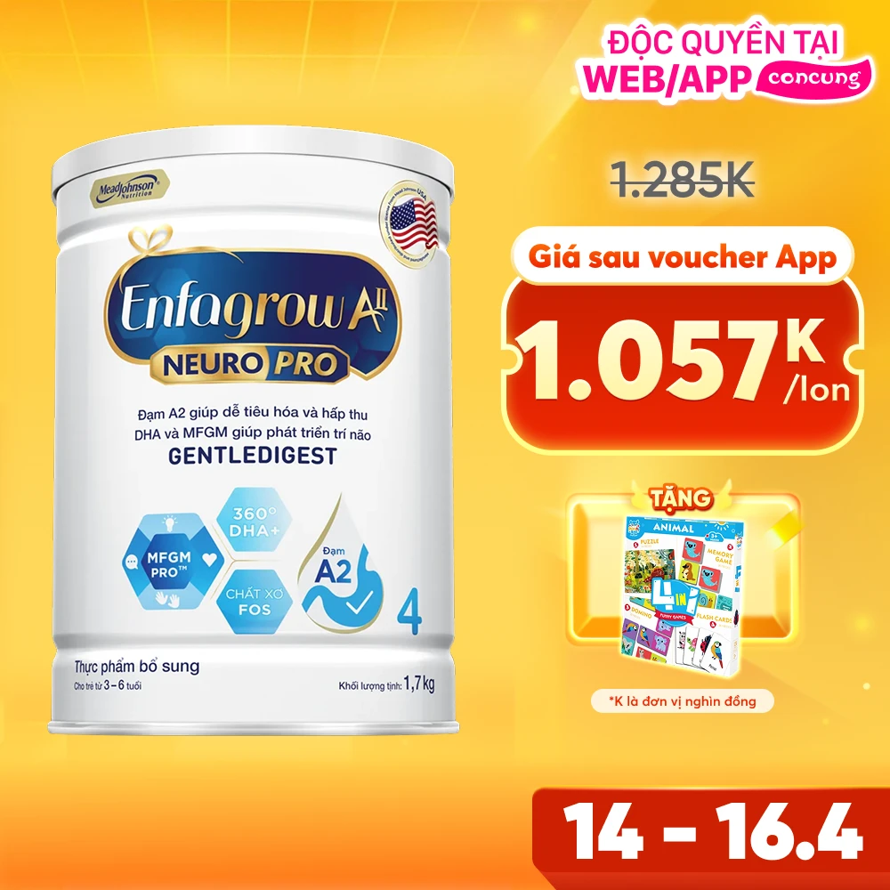 Sữa Enfagrow A2 Neuro Pro số 4 1.7 kg (3 - 6 tuổi)