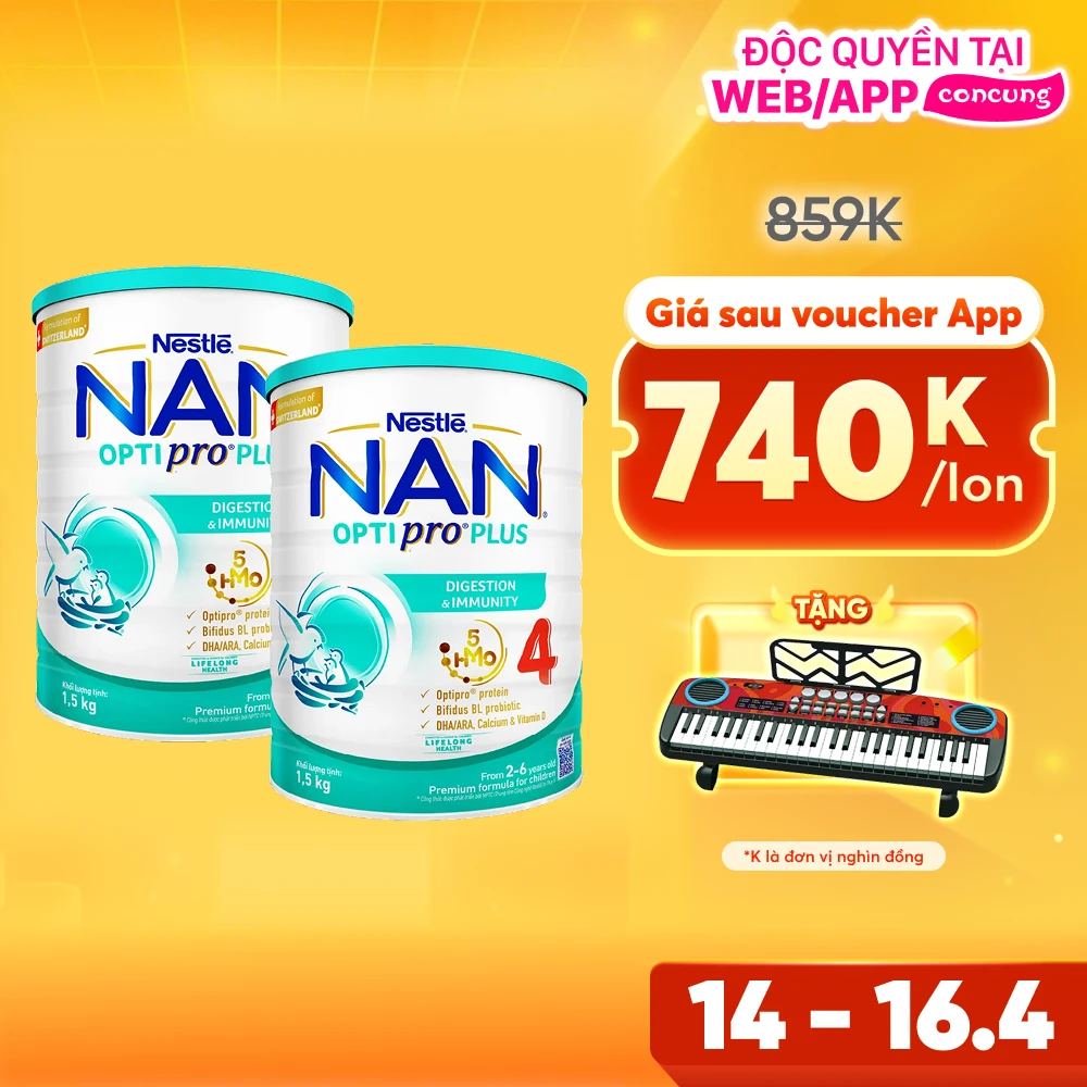 Combo 2 Sữa Nan Optipro PLUS 4 1.5kg, với 5HMO, Công thức từ Thụy Sĩ (2-6 tuổi)