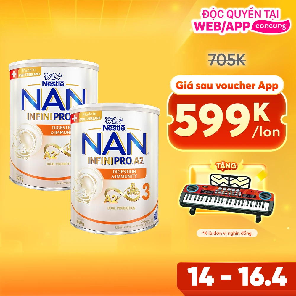 Combo 2 Sữa Nestlé NAN INFINIPRO A2 số 3 800g (6HMO) (2-6 tuổi)