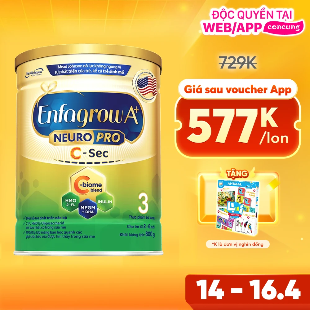 Sữa Enfagrow A+ NeuroPro 3 C-Sec 800g (2-6 tuổi)