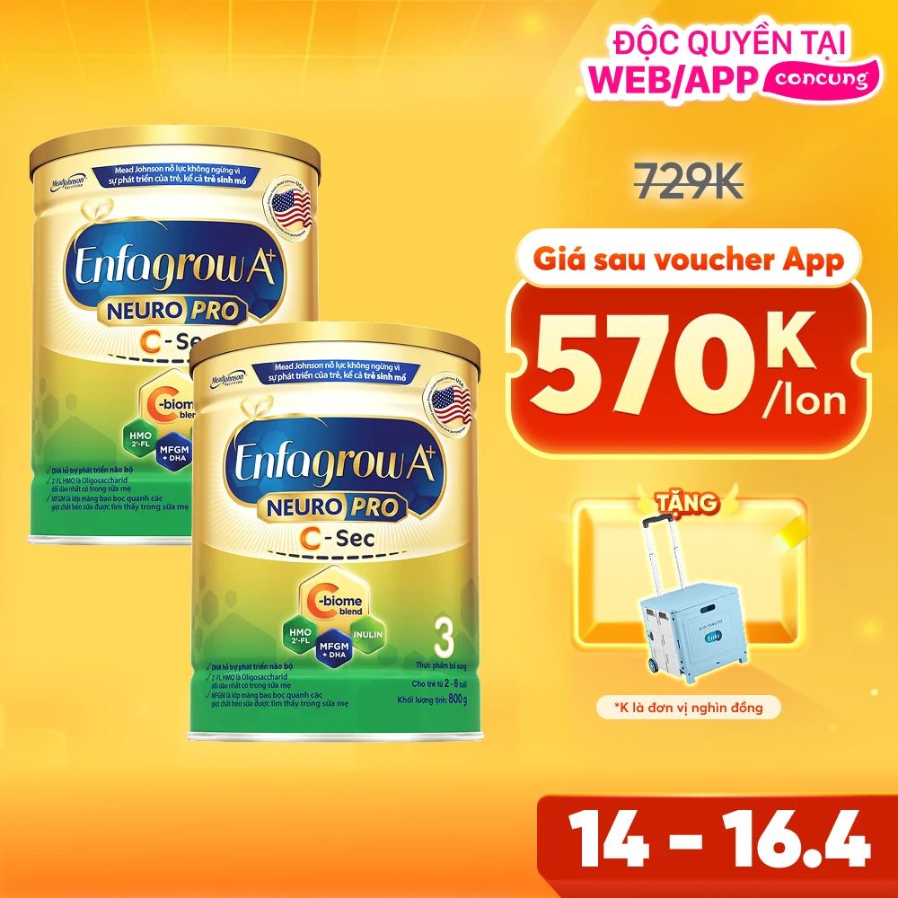 Combo 2 Sữa Enfagrow A+ NeuroPro 3 C-Sec 800g (2-6 tuổi)
