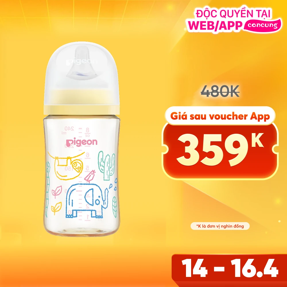 Bình Sữa Pigeon PPSU Softouch Baby-Friendly World 240ml, muông thú (M)