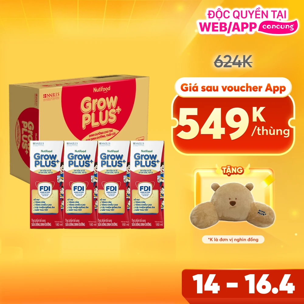 Thùng Sữa GrowPLUS+ hộp 180ml (Thùng 12 lốc - lốc 4 hộp)