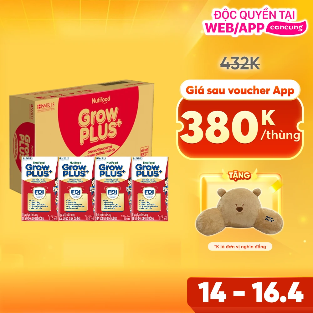 Thùng Sữa GrowPLUS+ Hộp 110ml (lốc 4 hộp)
