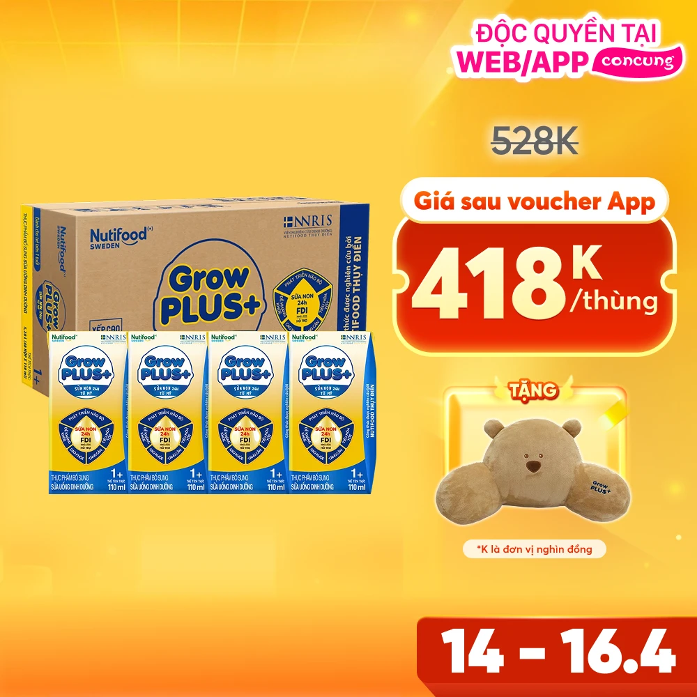 Thùng Sữa GrowPLUS+ Sữa non Vàng 1+ 110ml (lốc 4 hộp)