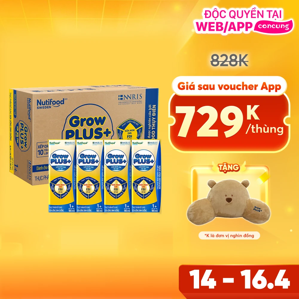 Thùng Sữa GrowPLUS+ Sữa non Vàng 1+ 180ml (lốc 4 hộp)