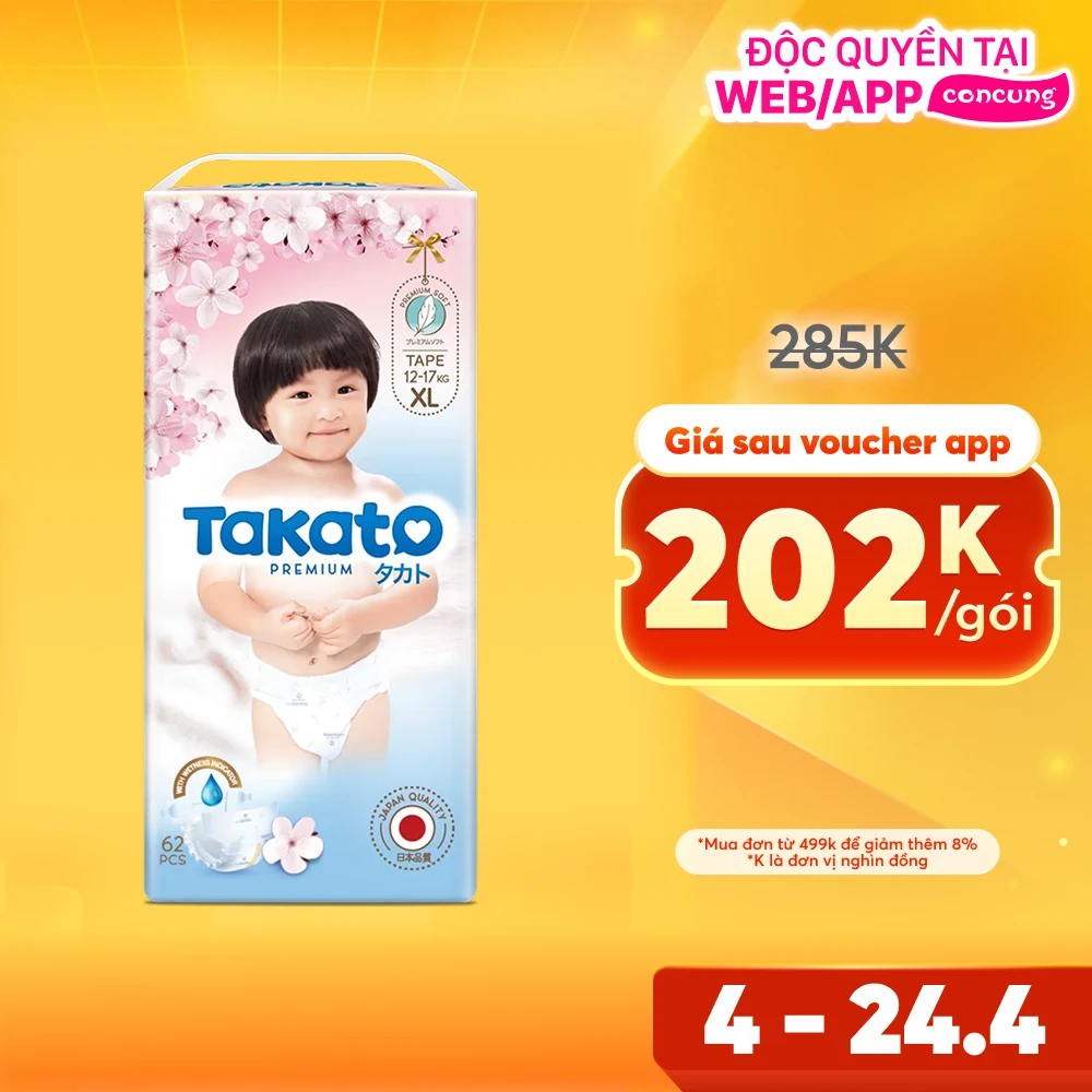 Tã dán Takato siêu mềm mại (XL, 62 miếng)