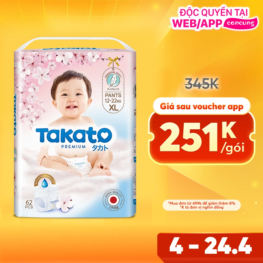 Tã quần Takato siêu mềm mại (XL, 62 miếng)