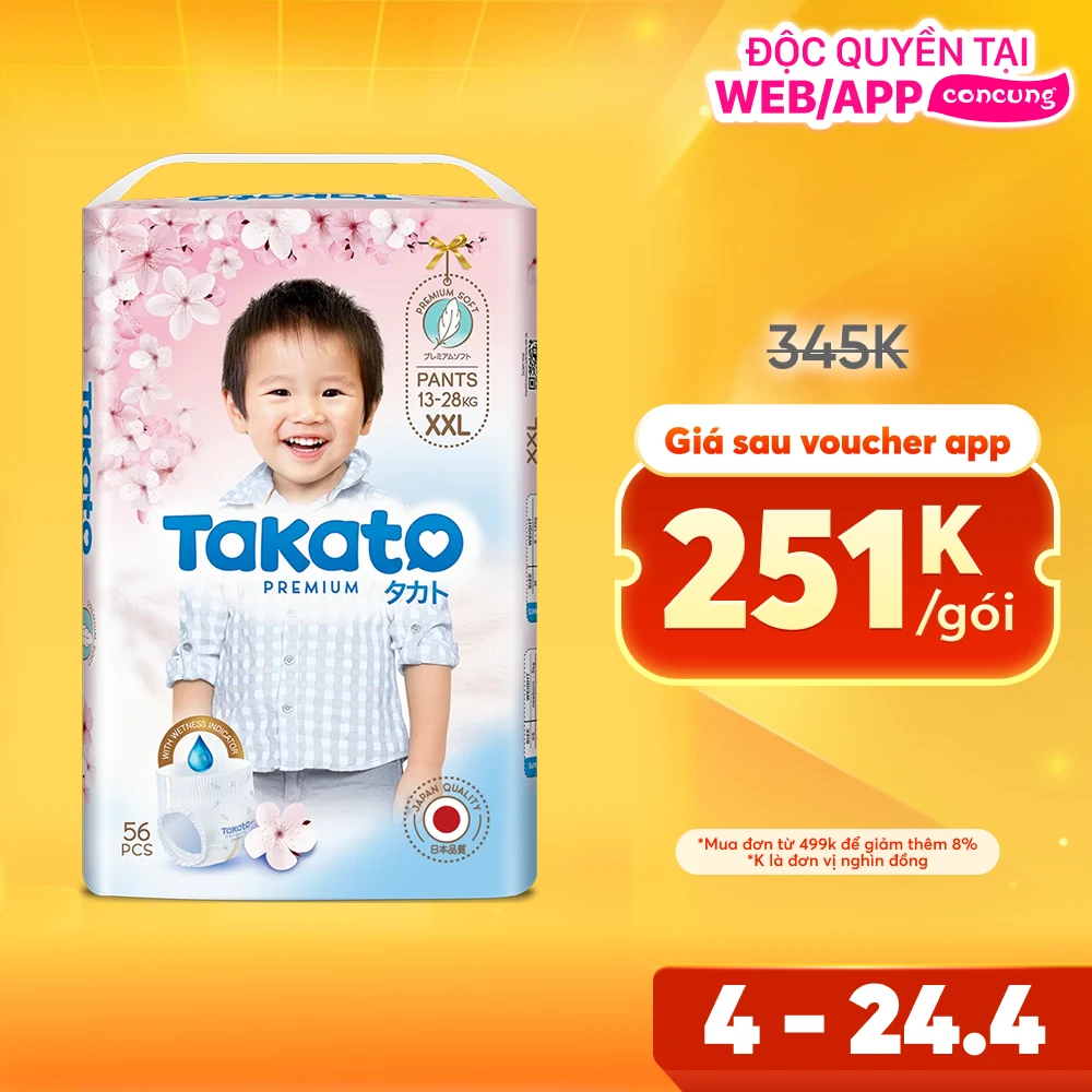 Tã quần Takato siêu mềm mại (XXL, 56 miếng)