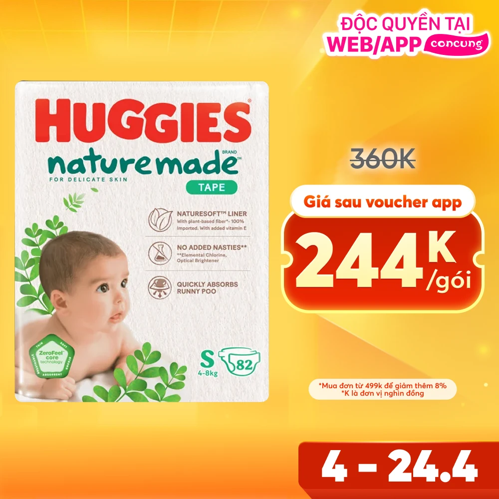 Bỉm tã dán Huggies Platinum Nature Made size S 82 miếng (giao bao bì ngẫu nhiên)