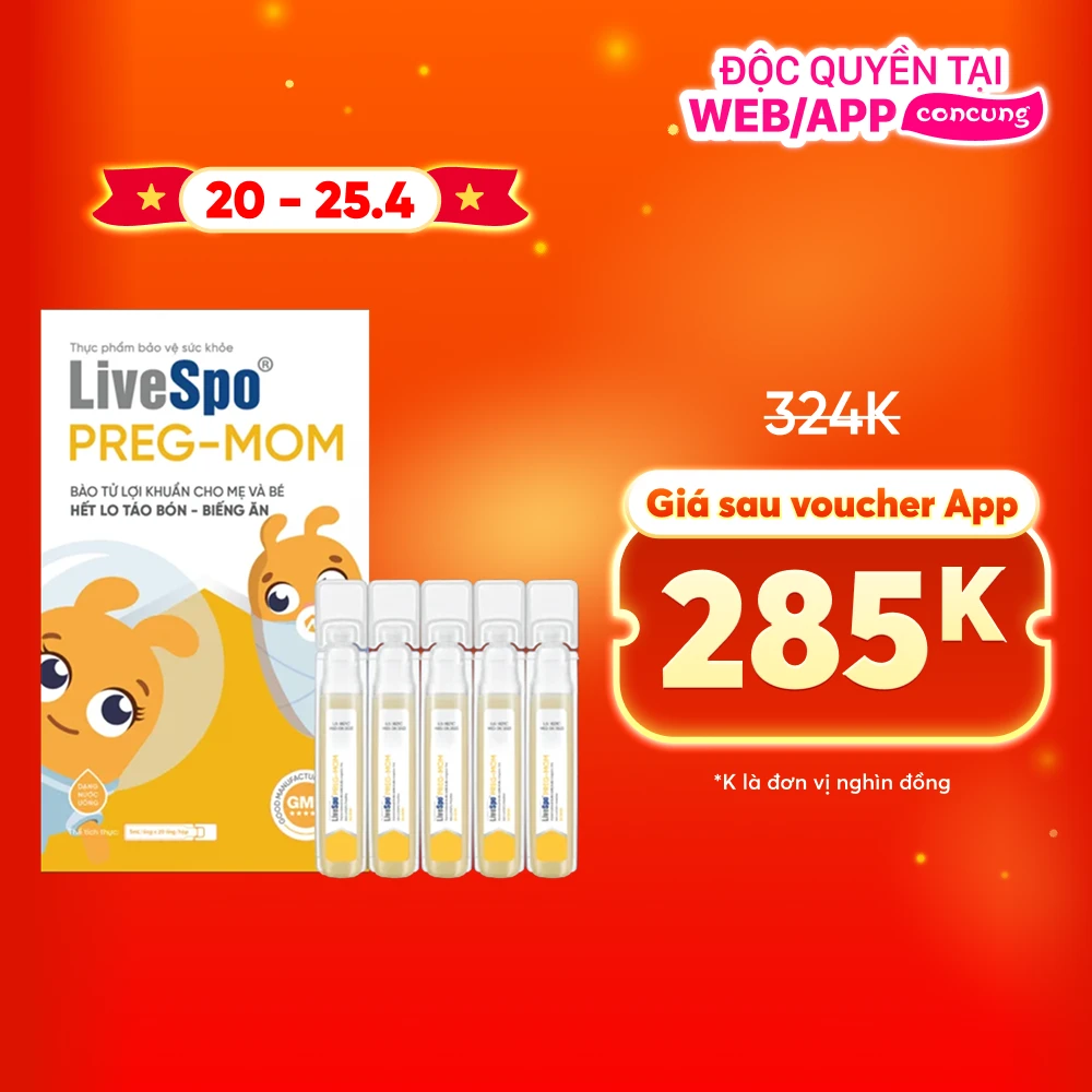 Combo 2 Thực phẩm bảo vệ sức khỏe LiveSpo® PREG-MOM (20 ống/hộp)