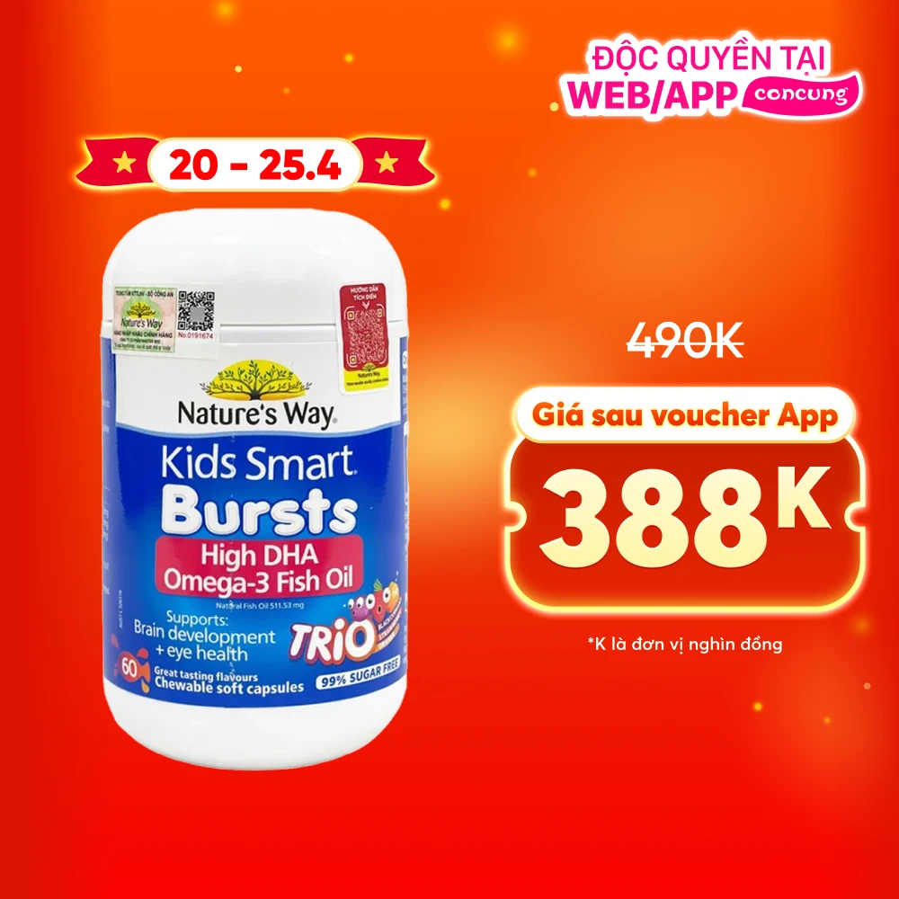 Thực phẩm bảo vệ sức khỏe Nature’s Way Kids Smart Bursts High DHA Omega-3 Fish Oil