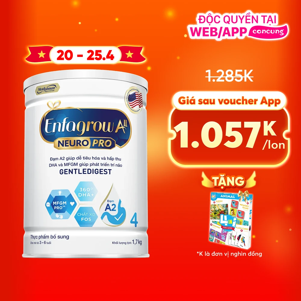 Sữa Enfagrow A2 Neuro Pro số 4 1.7 kg (3 - 6 tuổi)