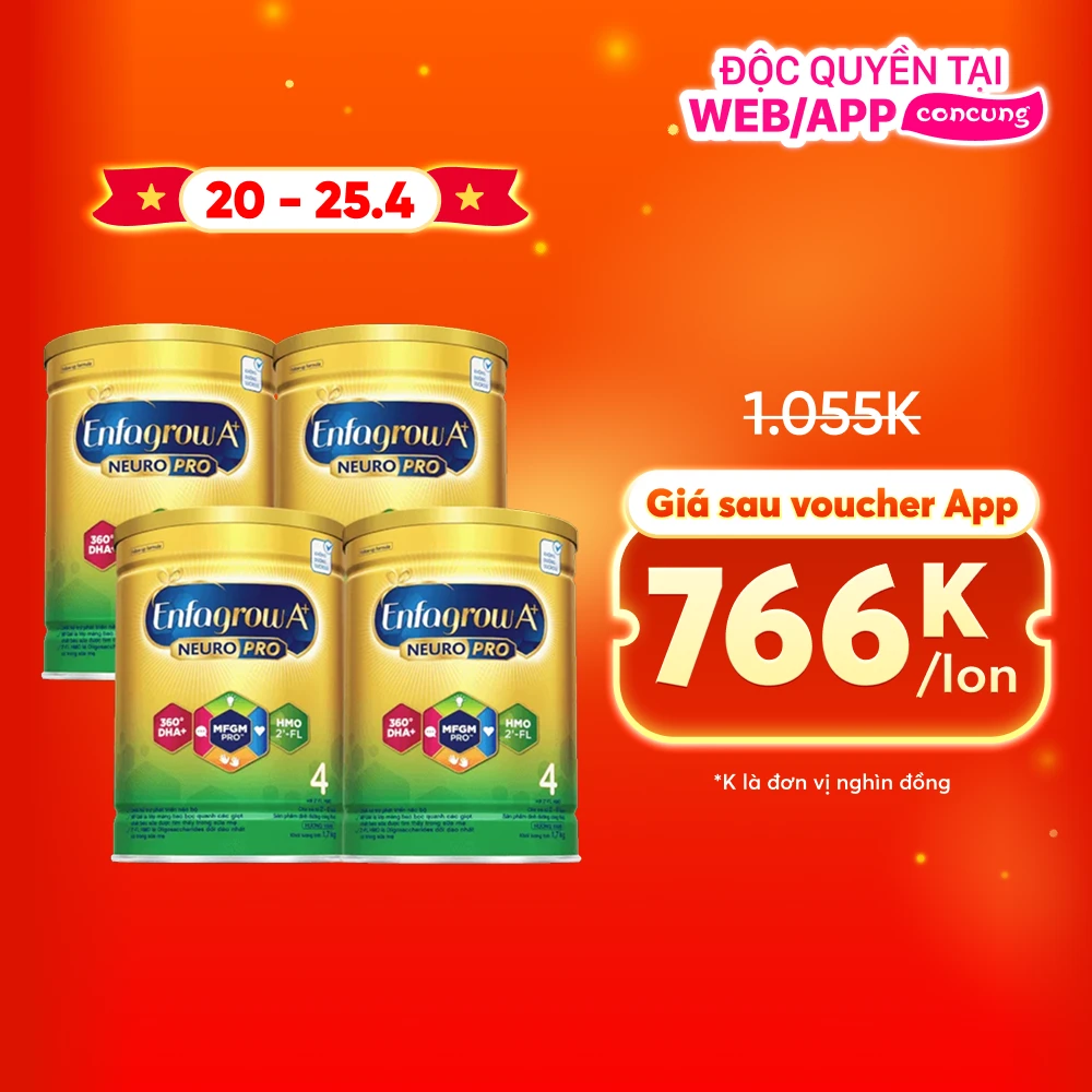 Combo 4 Sữa Enfagrow A+ số 4 1700g (2-6 tuổi) 2Flex