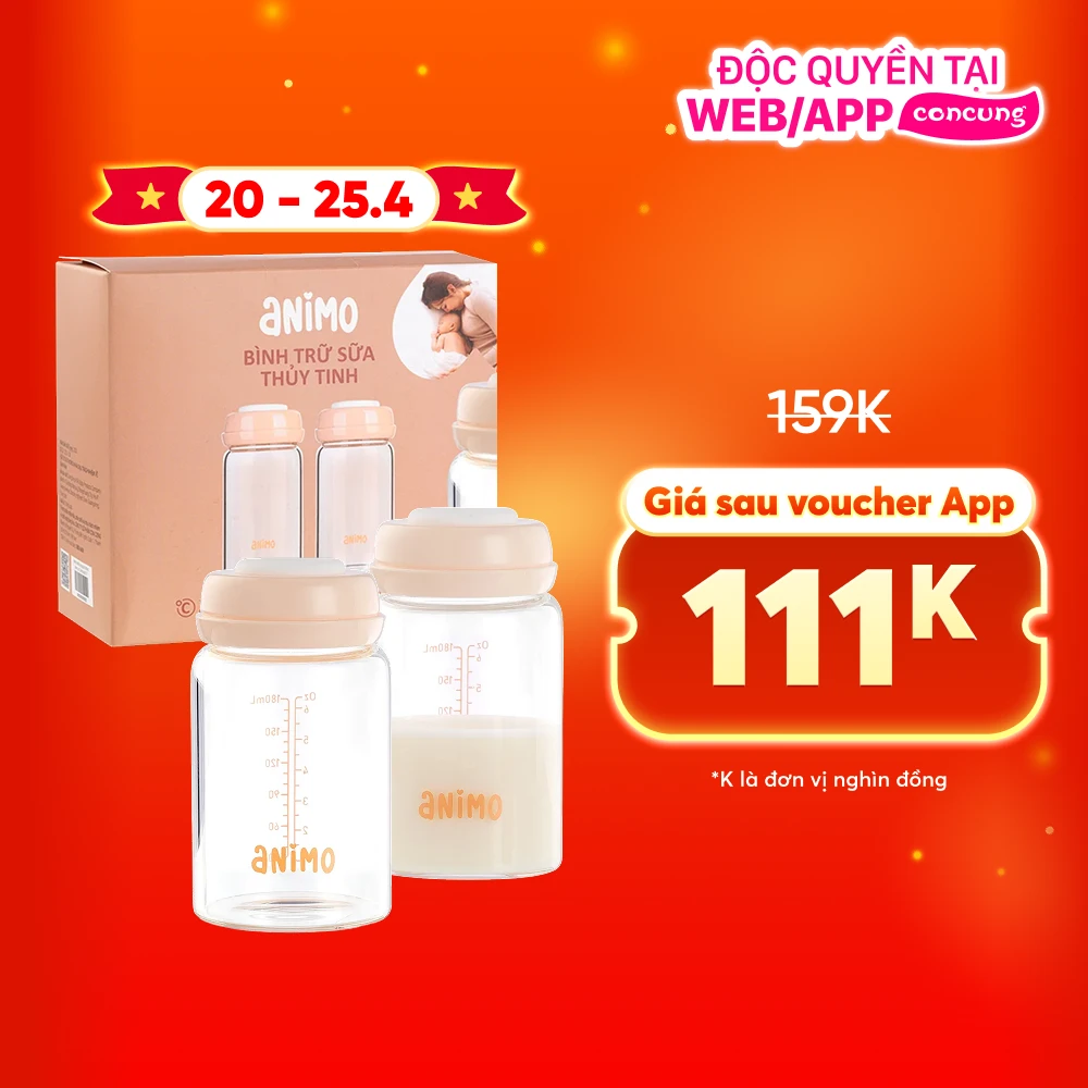 Bộ 2 bình trữ sữa thủy tinh Animo (180ml)