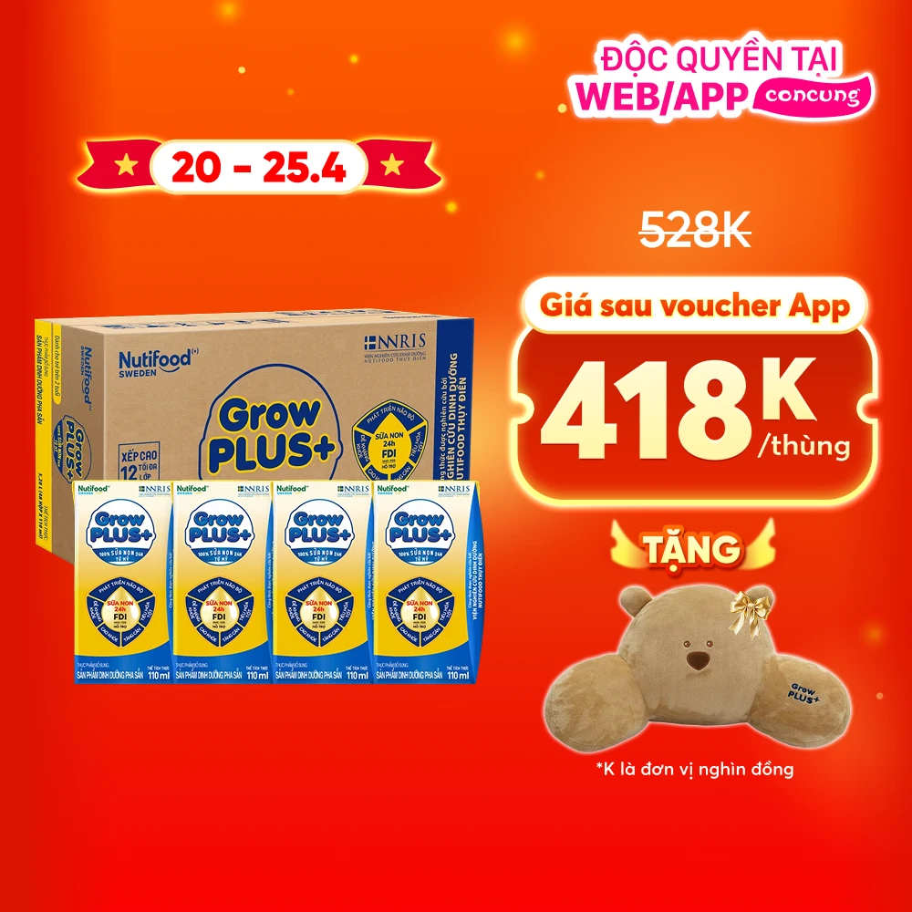 Thùng Sữa GrowPLUS+ Sữa non Vàng 1+ 110ml (lốc 4 hộp)