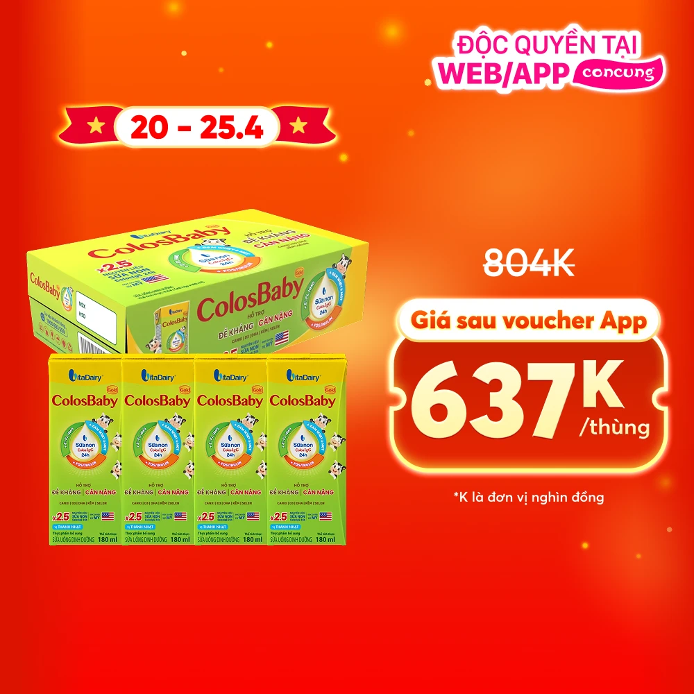 Thùng Sữa bột pha sẵn Colosbaby 180ml (lốc 4 hộp) - 12 lốc